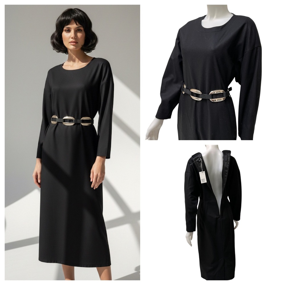 New COS Black Midi Wool Dress Size 10 Minimalist Scandi style Old Money Capsule